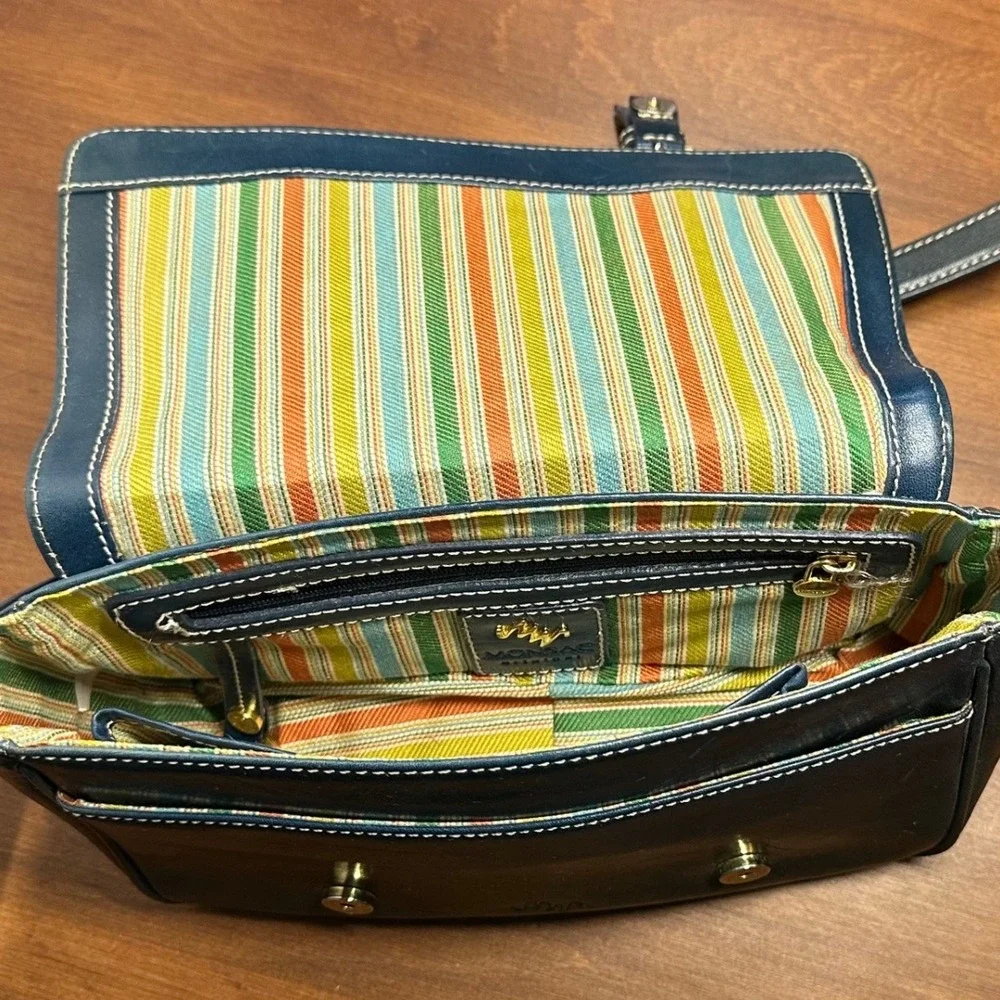 Monsac‎ Leather Satchel Bag Womens Medium Teal Green Buckle Crossbody